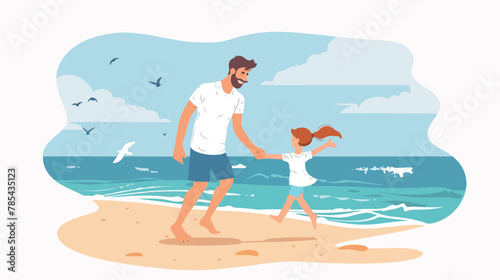 Father playing with his child daughter on the beach. © Blue