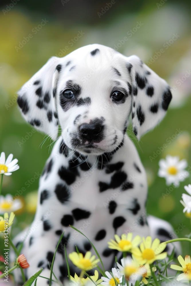 Energetic dalmatian pup joyfully running in a meadow, showcasing its beautiful spots Energetic dalmatian pup joyfully running in a meadow, showcasing its beautiful spots