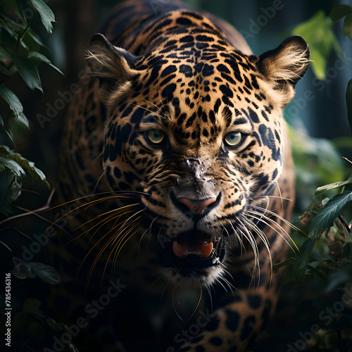 Portrait of a leopard in the jungle.