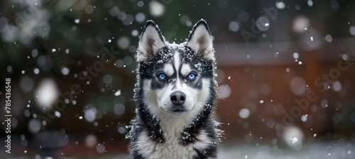 Majestic siberian husky puppy with mesmerizing blue eyes exploring the snowy wilderness