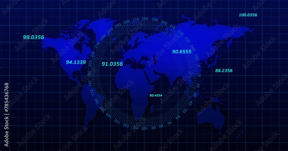 Naklejka premium Image of data processing over globe and world map