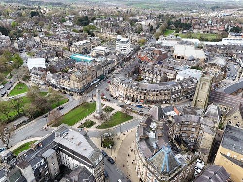 .Harrogate North Yorkshire town UK aerial view of   The Cenotaph