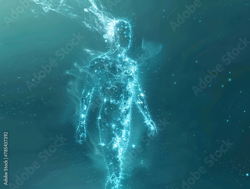 3D hologram particle effect moving portrait abstract background 