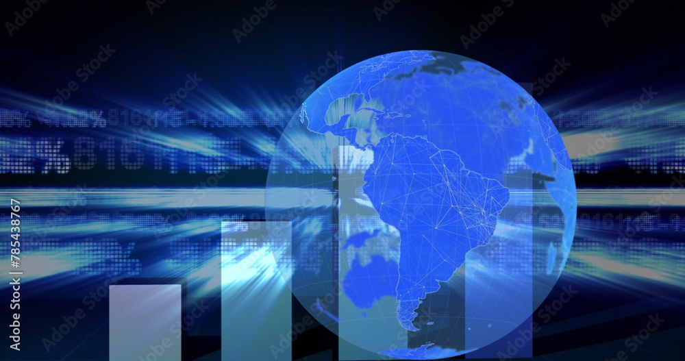 Obraz premium Image of globe over financial data processing