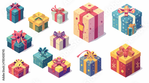 Gift box collection. Colorful piles of decorated pres