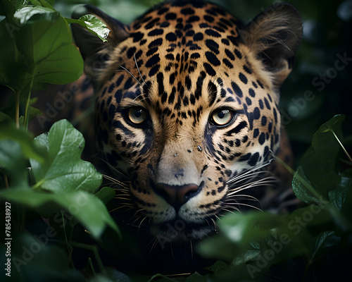 Leopard in the jungle. Portrait of a wild leopard.