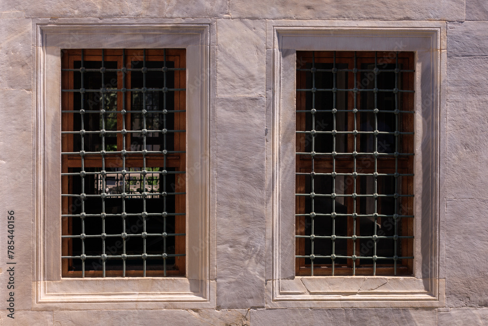 Elements of architectural decorations of buildings, old windows and window openings, arches and patterns. On the streets in Turkey, public places. Elements of architectural decorations of buildings, old windows and window openings, arches and patterns. On the streets in Turkey, public places.