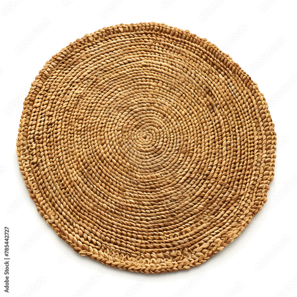 Round woven placemat isolated on a white background. Round tablecloth for food Round woven placemat isolated on a white background. Round tablecloth for food