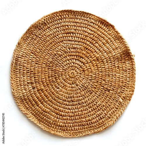 Round woven placemat isolated on a white background. Round tablecloth for food