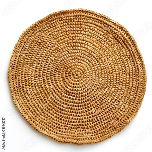 Round woven placemat isolated on a white background. Round tablecloth for food