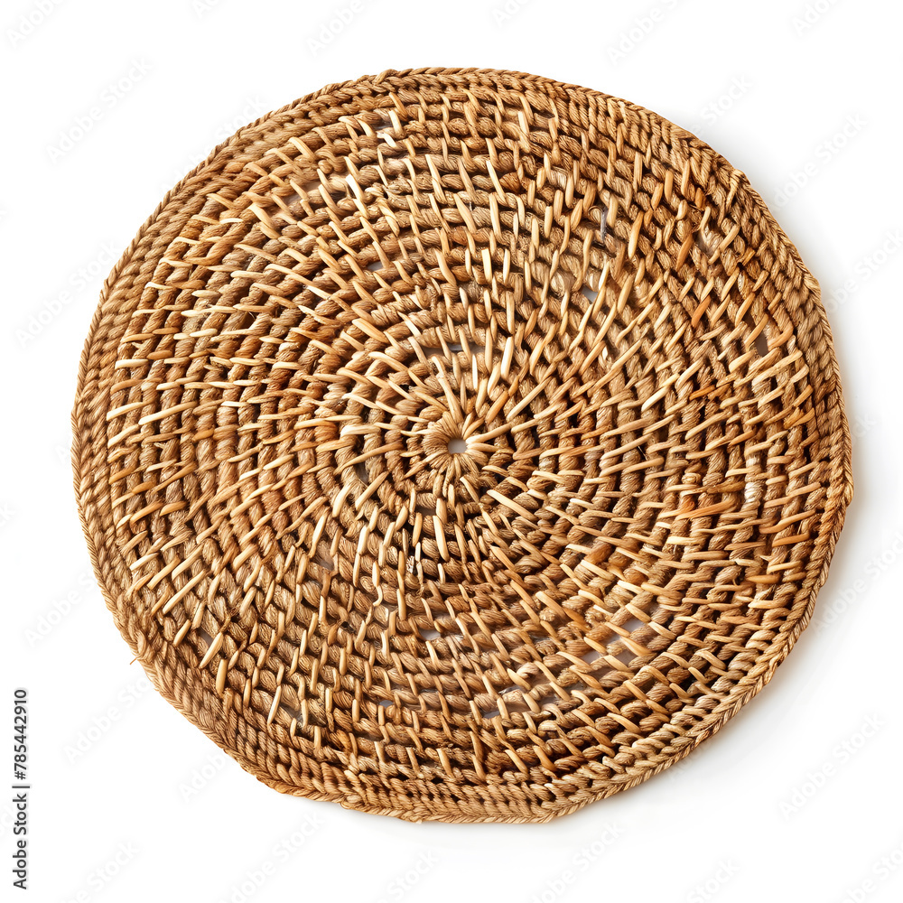 Round woven placemat isolated on a white background. Round tablecloth for food Round woven placemat isolated on a white background. Round tablecloth for food