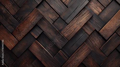 Herringbone Patterned Dark Wood Background
