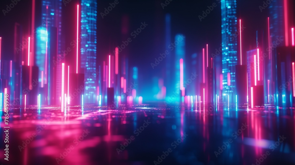 Neon-lit abstract elements against a dark background