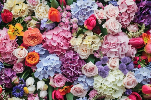 Beautiful and Vibrant Multicolored Flowers Arranged Together in a Large Bouquet for Floral Arrangement