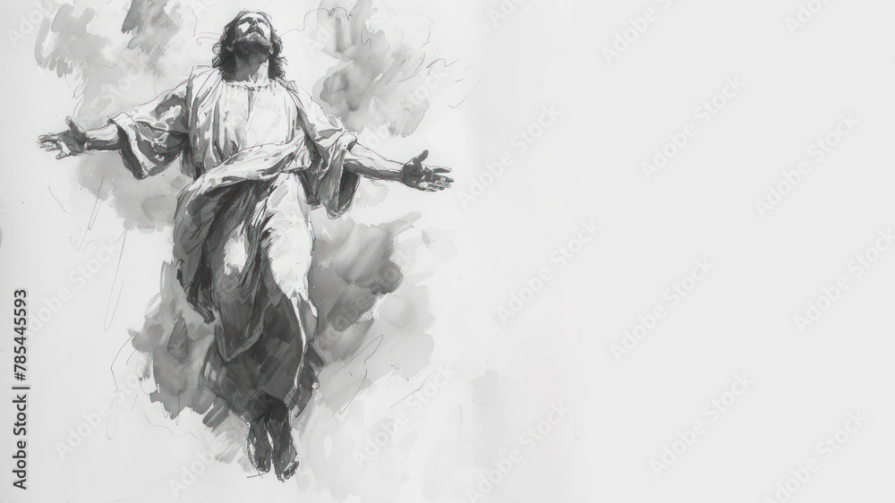Hand draw sketch art of The resurrected Jesus Christ ascending to heaven Hand draw sketch art of The resurrected Jesus Christ ascending to heaven