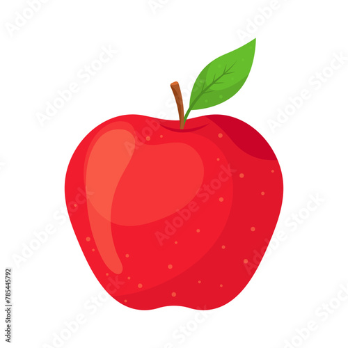 Red apple isolated on transparent background. Fruit icon for farm market. Vector illustration in flat style.