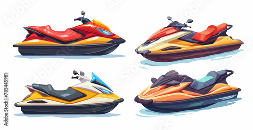 Jet ski water extreme sports, isolated design element for summer vacation activity concept, sea beach vector illustration © Katisko