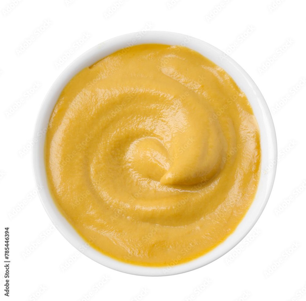 Fresh tasty mustard sauce in bowl isolated on white Fresh tasty mustard sauce in bowl isolated on white