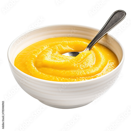pumpkin soup in a bowl on transparent background, clipping path, png, 