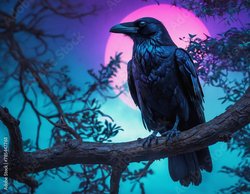 black raven on a tree