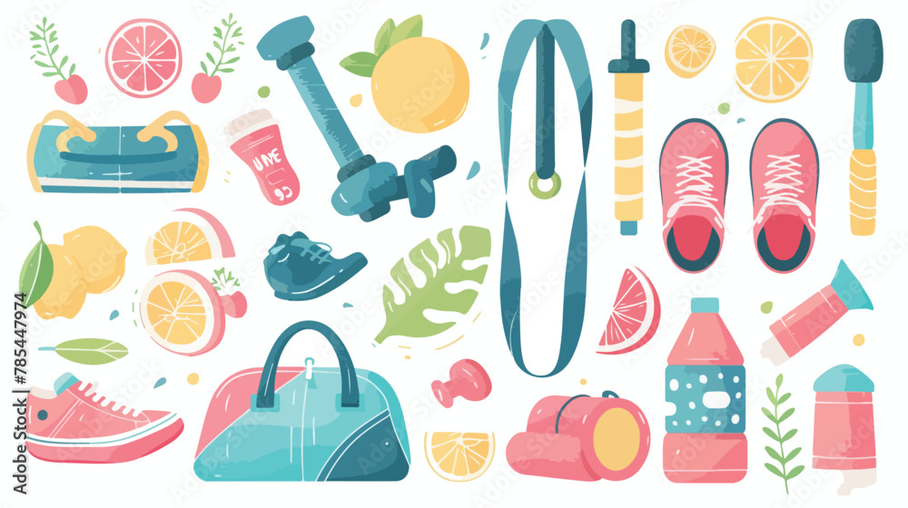 Healthy lifestyle wellness accessories stickers set