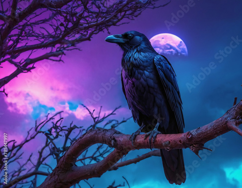 black raven on a tree