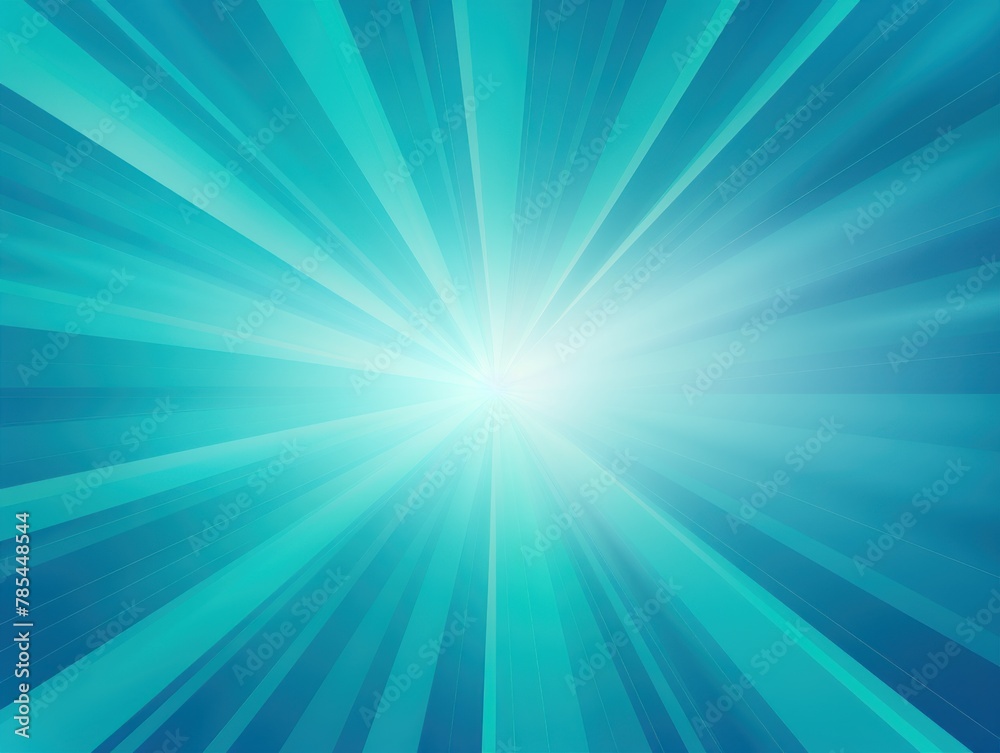 Sun rays background with gradient color, blue and turquoise, vector illustration. Summer concept design banner template for presentation, copy space
