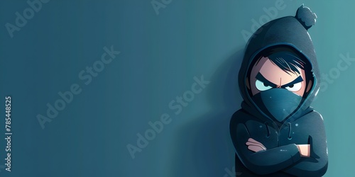 Hooded Burglar Character Rolling Eyes in Exasperated Annoyance with Copy Space photo