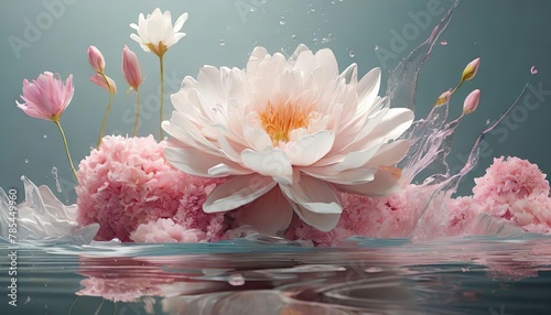 water full of flowers, Light meat pink and white, Minimalist style photo