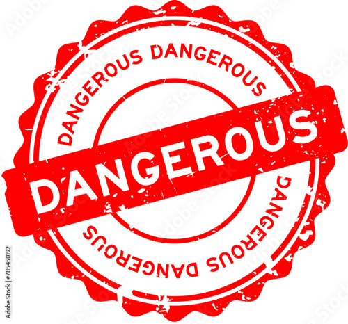Grunge red dangerous word round rubber seal stamp on white background