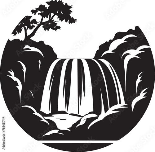 Enchanted Serenade A Magical Vector Illustration of a Peaceful Waterfall Scene