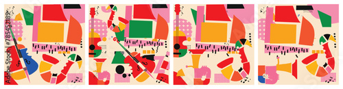 Abstract Music Background, vector illustration. Collage with musical instruments.	