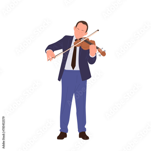 Inspirited talented man classical musician cartoon character performing solo playing violin