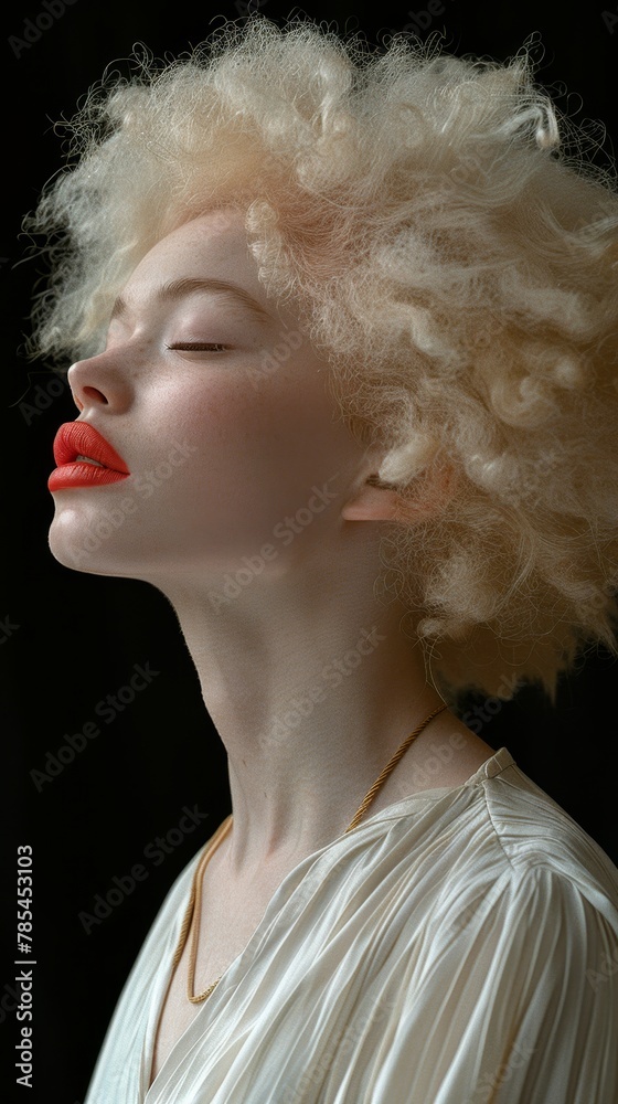 International Day against Albinism. Stylish Portrait of an albino girl