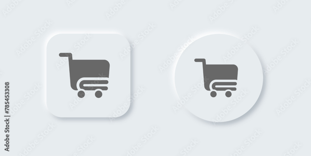 Shopping cart solid icon in neomorphic design style. Buy signs vector illustration. Shopping cart solid icon in neomorphic design style. Buy signs vector illustration.