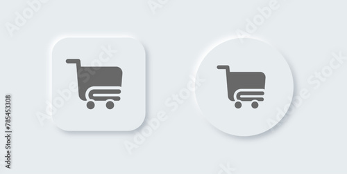 Shopping cart solid icon in neomorphic design style. Buy signs vector illustration.