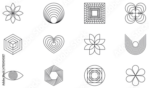 Vector Set of Linear Symbols Related to Geometric Minimalist Linear Design Elements. Mysterious Signs