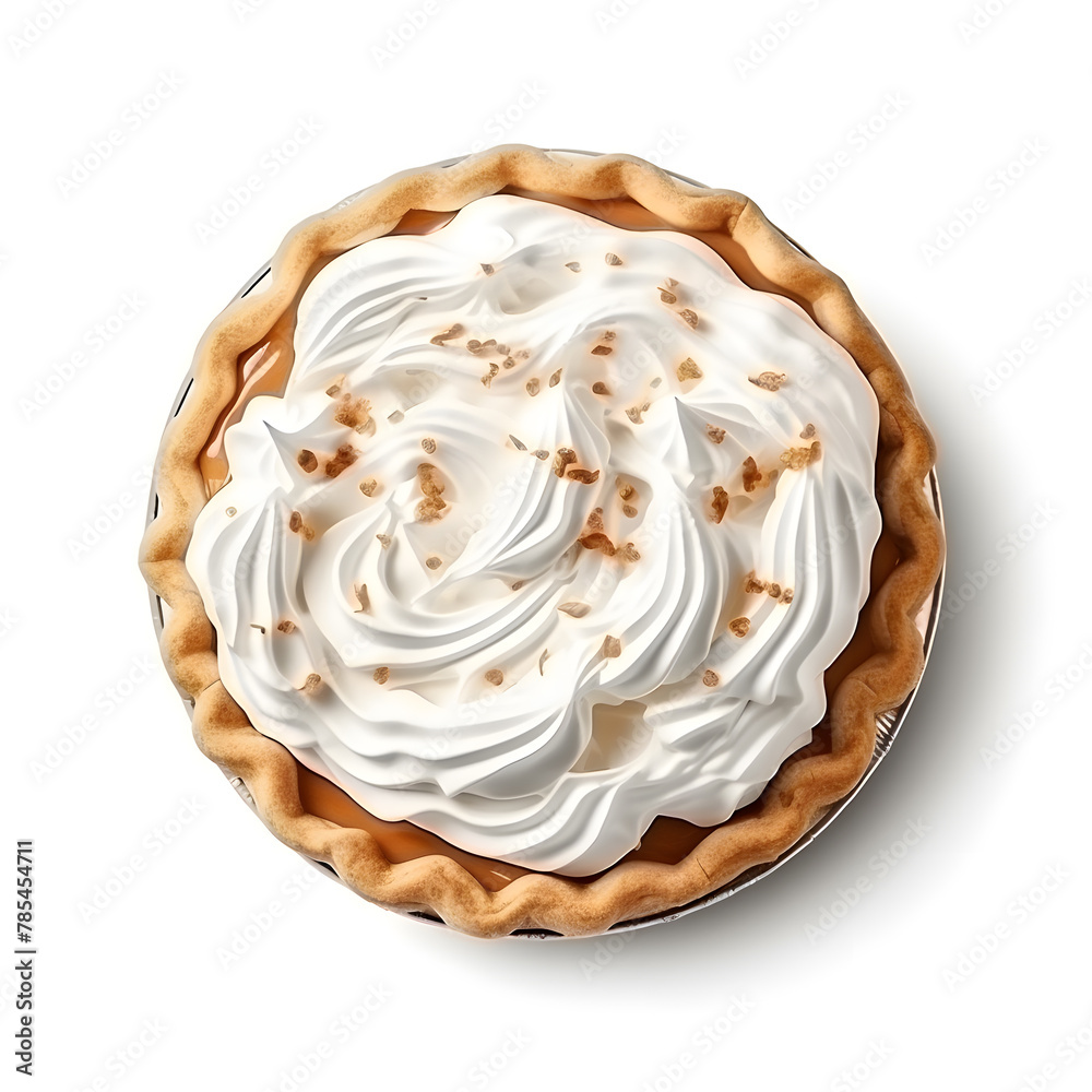 Pie with white whipped cream top view isolated on white Pie with white whipped cream top view isolated on white