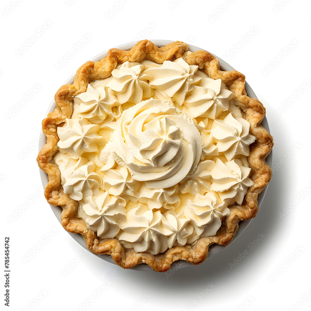 Pie with white whipped cream top view isolated on white Pie with white whipped cream top view isolated on white