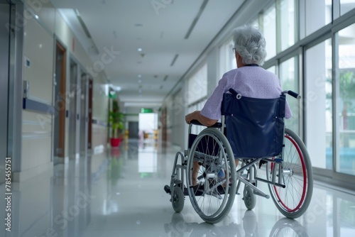 Woman in Wheelchair Walking Down Hallway