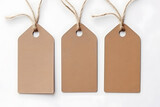 Collection of brown natural craft kraft paper hang tags, price tags or gift tags  isolated on white background