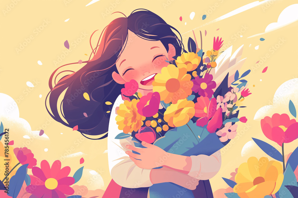 A mother holding a child with flowers around the mother's Day warm illustration
A mother holding a child with flowers around the mother's Day warm illustration