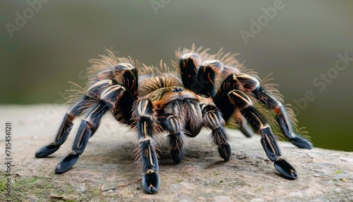 Detailed macro view of a tarantula in its natural habitat, highlighting intricate spider details