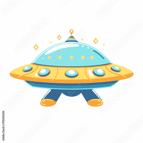 a yellow and blue flying saucer on a white background