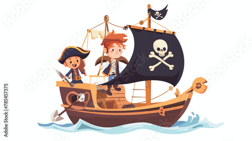 Kids pirate ship with boy and girl captail