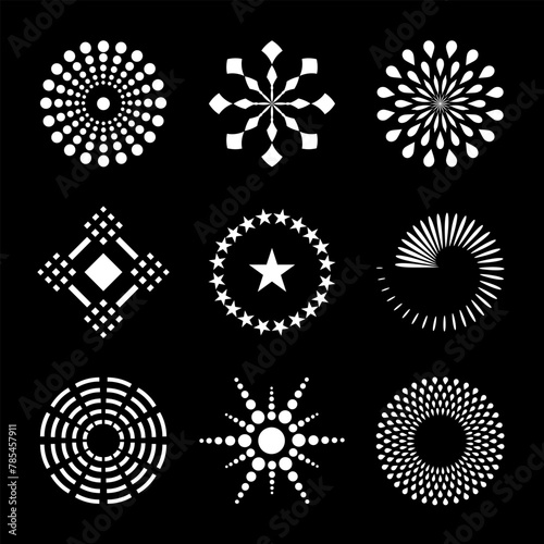 Design Elements Set. Abstract White Dots Icons on Black Background. 