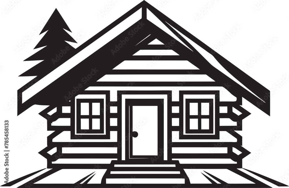 Charming Mountain Cabin Haven Vector Illustration of a Wooden Cabin House