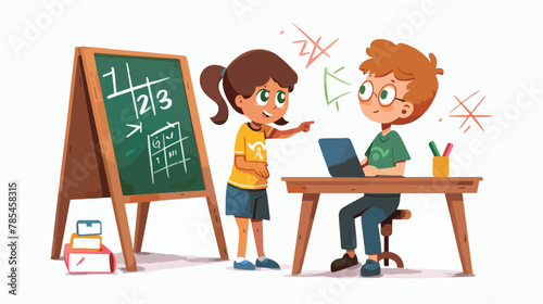 Kids studying math. Girl pointing at math arithmetic