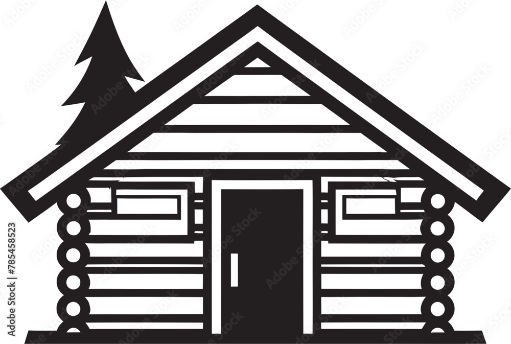 Hidden Rural Cabin Haven Vector Illustration of a Wooden Cabin House