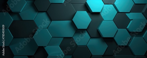 Teal dark 3d render background with hexagon pattern 